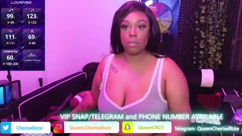 Snapshot of queencroze chatting on February 9, 11:15 pm Queen Cherise Roze online show from February 9, 11:15 pm
