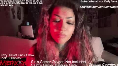 Snapshot of sinfulincubus chatting on February 22, 1:11 am Mistrx Sin online show from February 22, 1:11 am